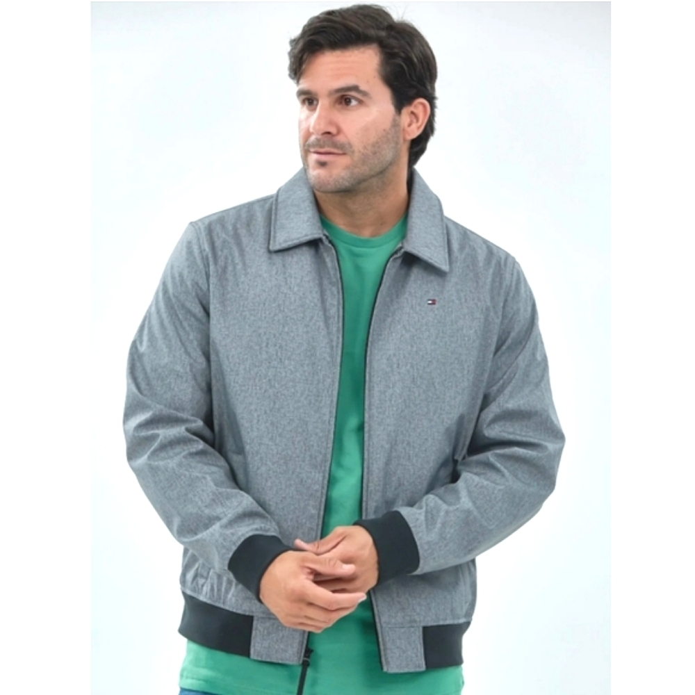 Tommy Hilfiger Men's THFlex Gray Varsity Rib Knit Bomber Jacket Size Medium